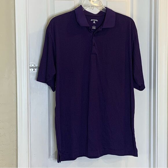 Antigua Golf Polo Purple Check Size Large Mens - Picture 3 of 9